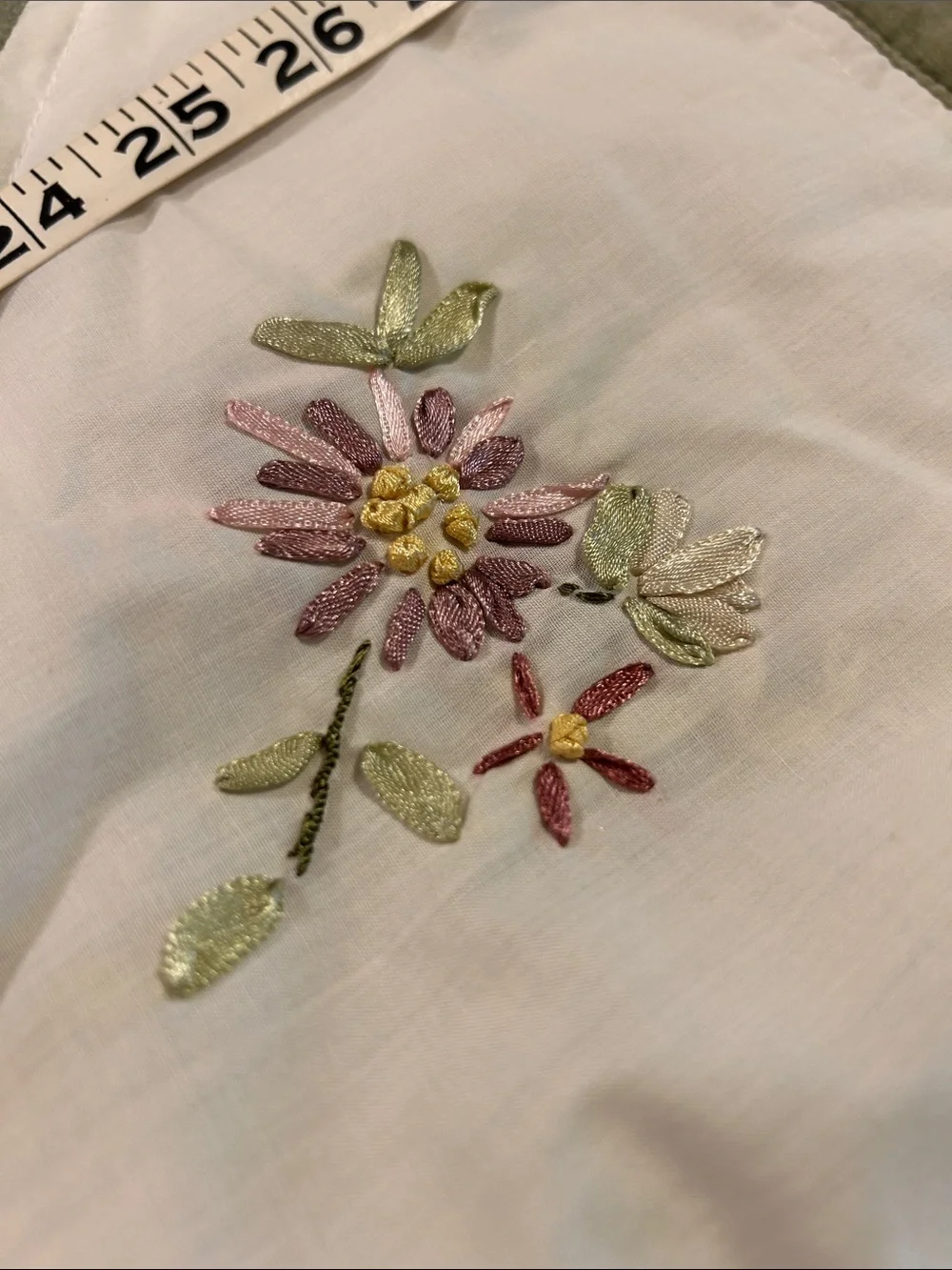 Embroidered Floral Pillow Sham in Sage Green and Ivory